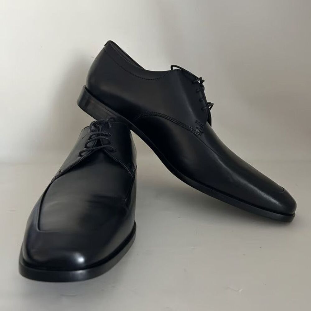 ECCO Helsinki Mens Dress Shoes Black Leather Square Toe Lace Up Size 43 US 9-9.5